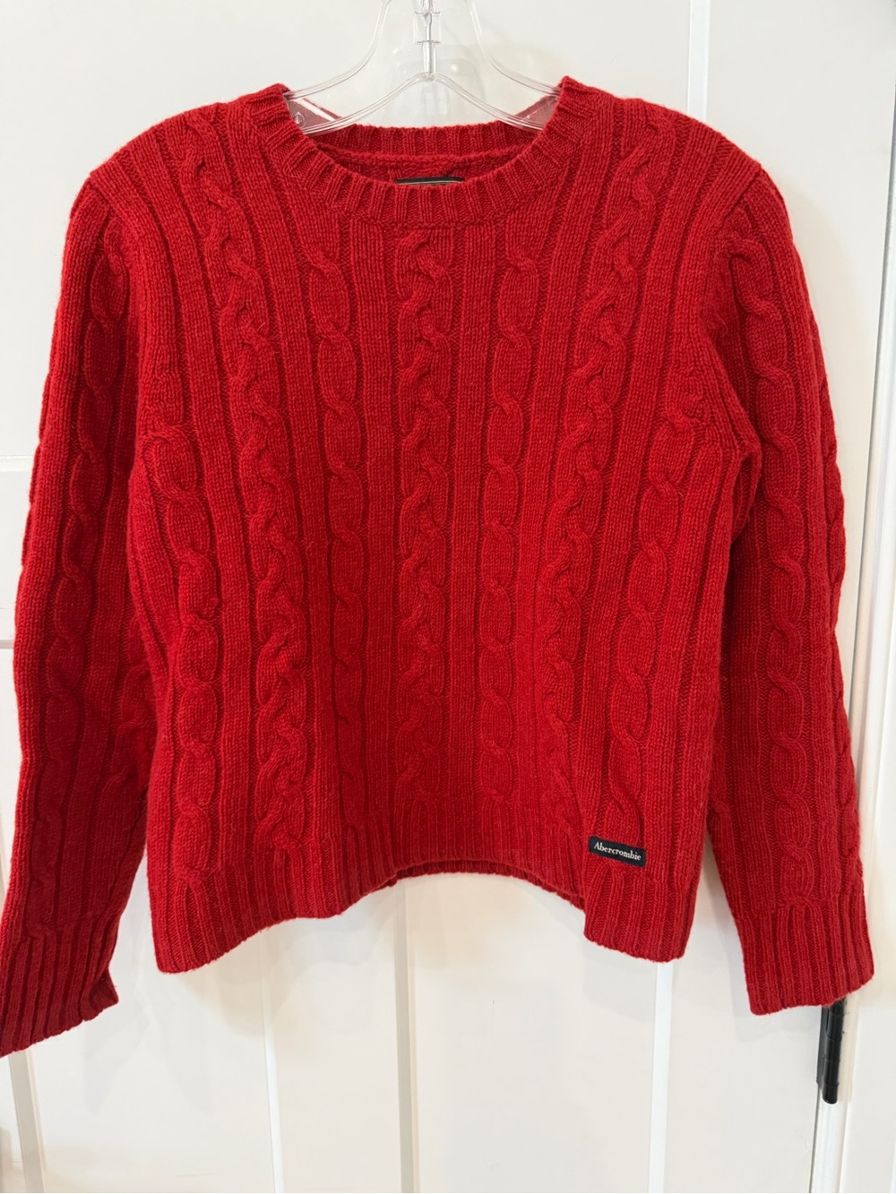 Abercrombie & Fitch Red Cable Knit Crewneck Sweater